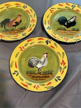 Set of 3 Baum Brothers Style Eyes Provence Rooster Collection Plates Farmhouse